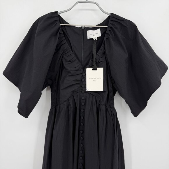 Pomander Place by Tuckernuck Black Vivianna Maxi Dress S Small V-Neck Buttons - Picture 3 of 12
